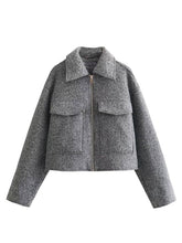 Aurohaya Elegant Colorblock Short Jacket with Zipper & Pockets for Women Casual Fall/Winter Outerwear